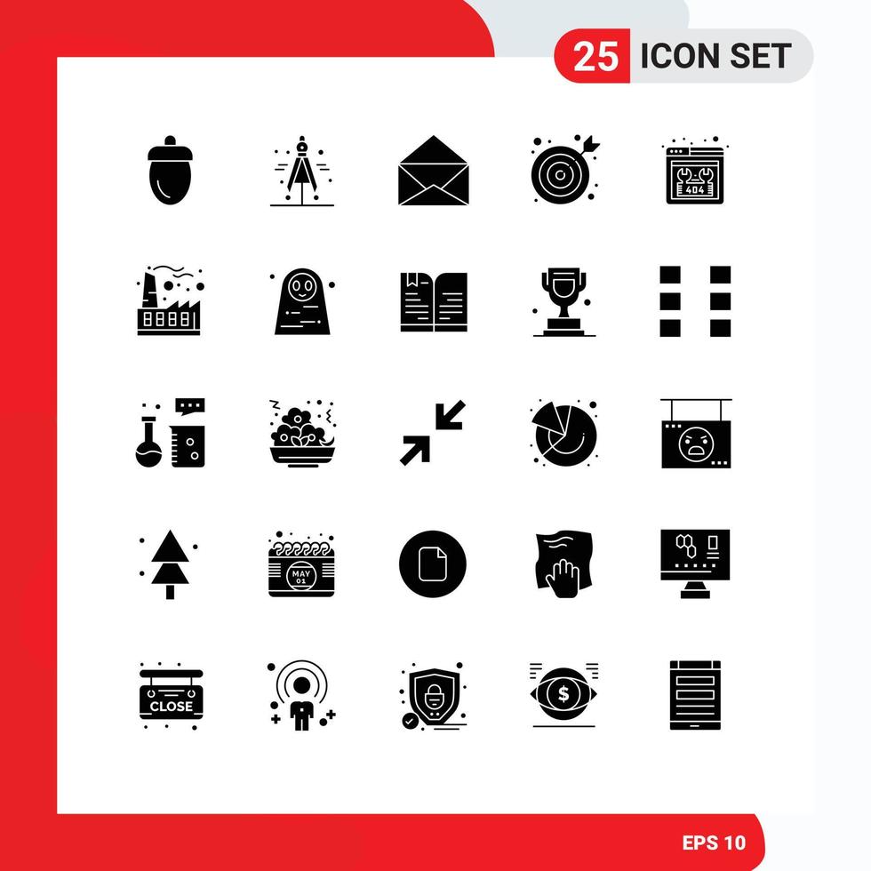 Pictogram Set of 25 Simple Solid Glyphs of repair missing message error center Editable Vector Design Elements