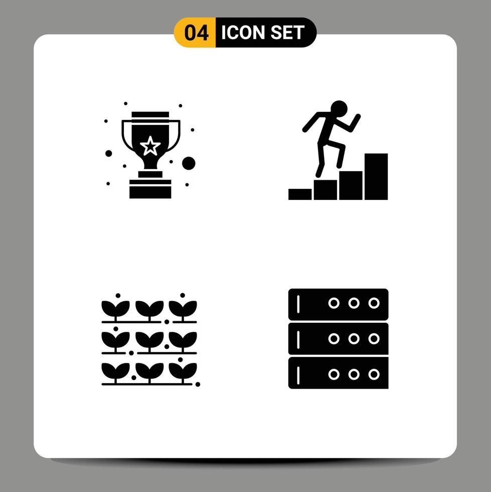 conjunto de paquete de glifos sólidos comerciales para elementos de diseño de vector editables de datos de crecimiento de recompensa de naturaleza de copa