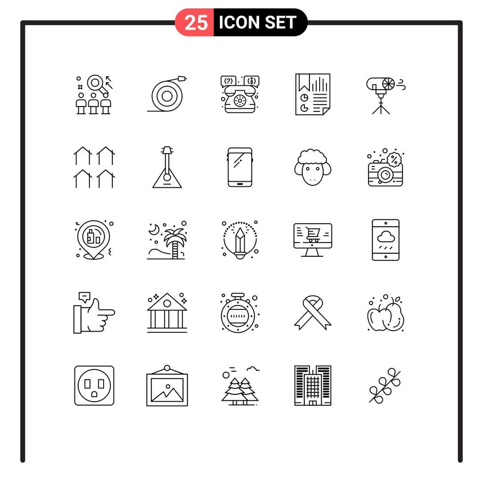 25 Universal Line Signs Symbols of report document water data telephone Editable Vector Design Elements