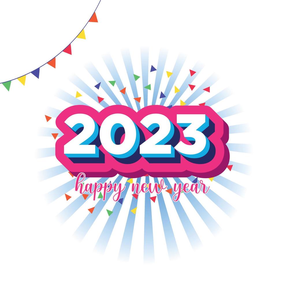 happy new year 2023 colourful text and decorative background vector