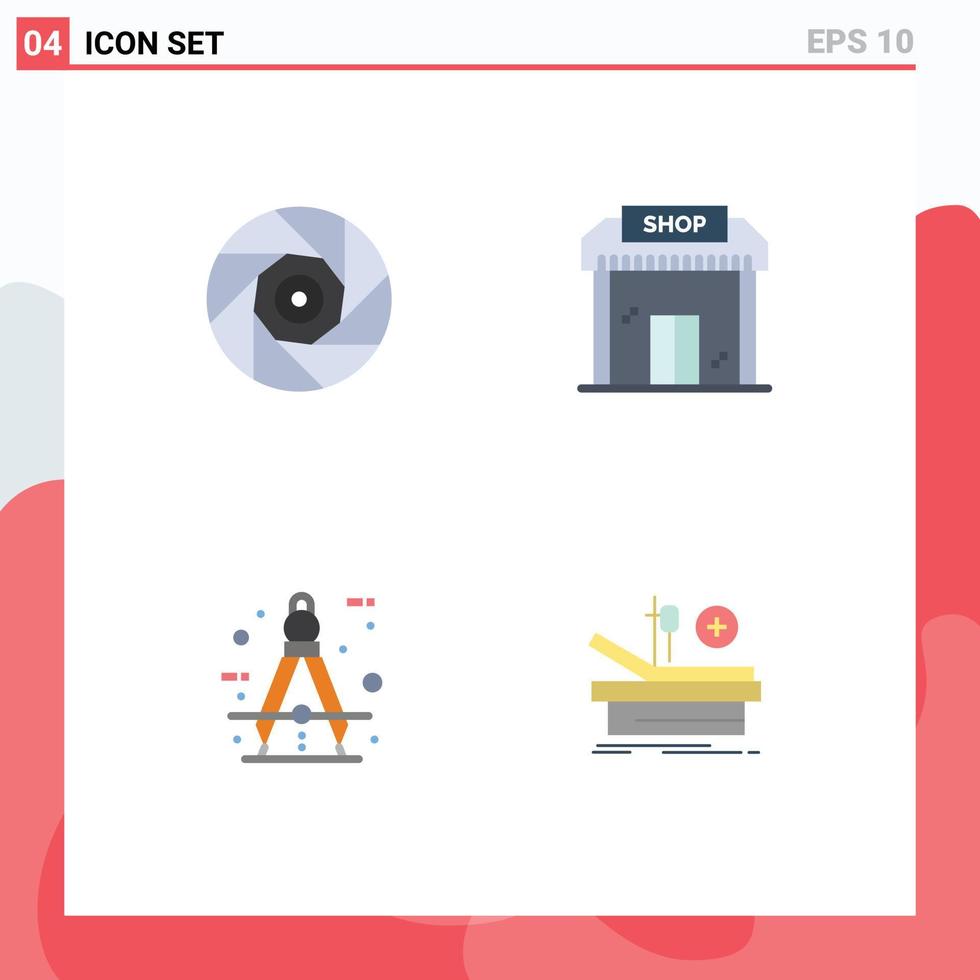 Set of 4 Modern UI Icons Symbols Signs for cinema architect shutter education compass Editable Vector Design Elements