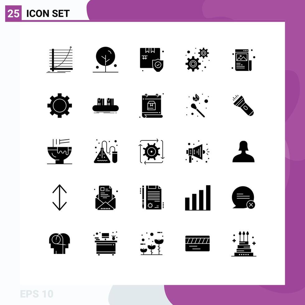 Pictogram Set of 25 Simple Solid Glyphs of creative settings nature gears security Editable Vector Design Elements