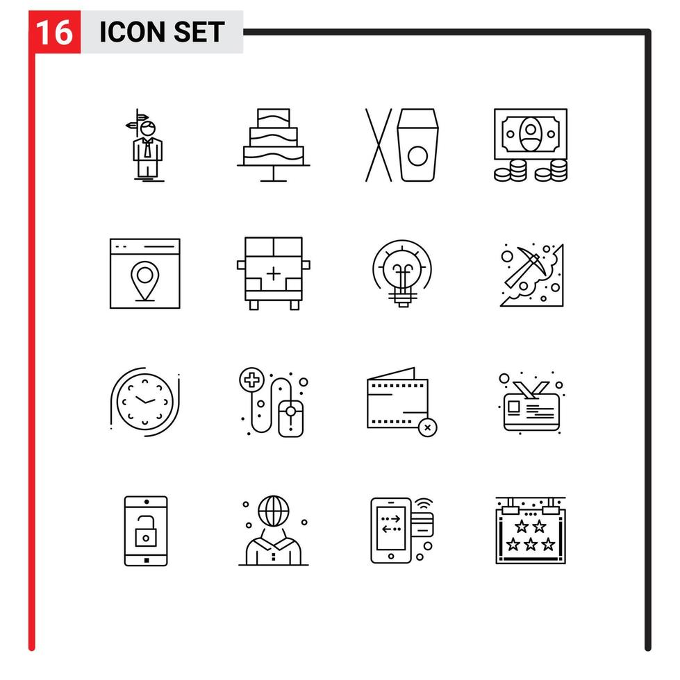 paquete de iconos vectoriales de stock de 16 signos y símbolos de línea para elementos de diseño vectorial editables de monedas de comunicación de caja de interfaz de usuario vector