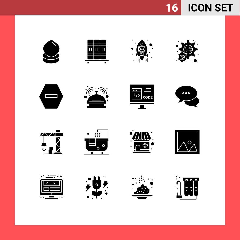 Set of 16 Modern UI Icons Symbols Signs for hotel bell envelope stop ban Editable Vector Design Elements