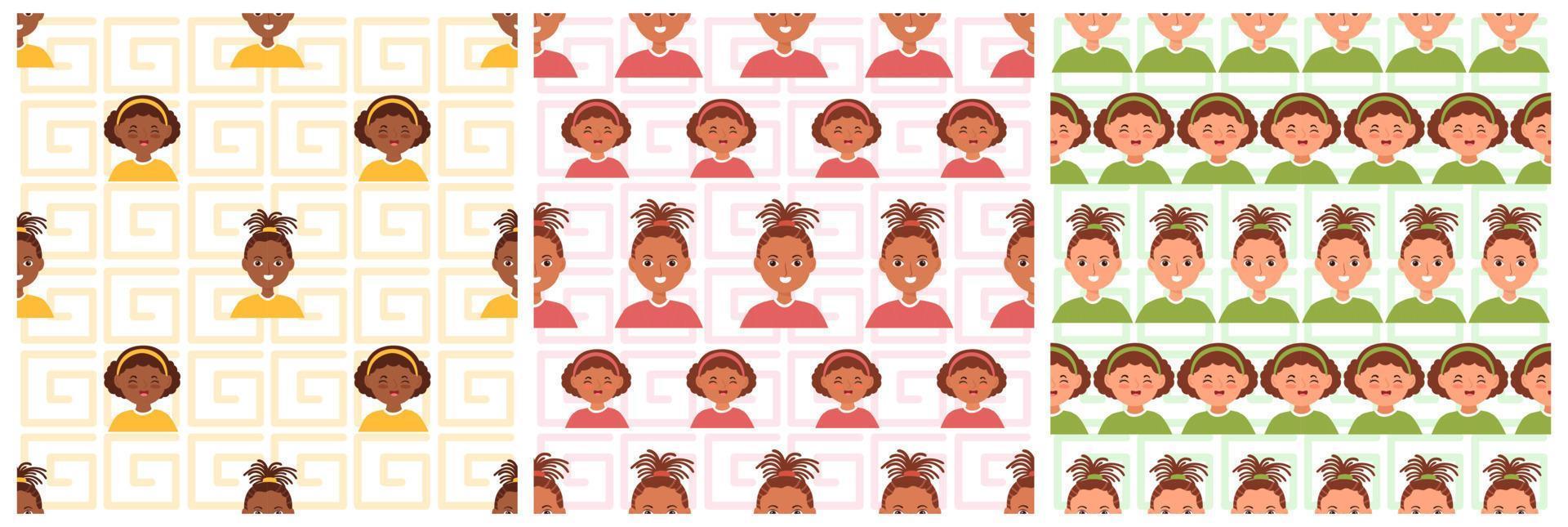 conjunto de patrones sin fisuras del mes de la historia negra de vacaciones afroamericanas en plantilla ilustración de diseño plano de dibujos animados dibujados a mano vector