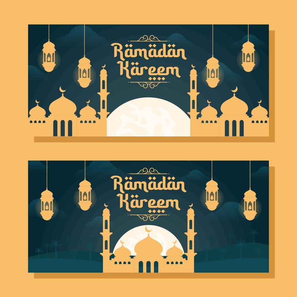 ilustración de banner horizontal de ramadán en diseño plano vector