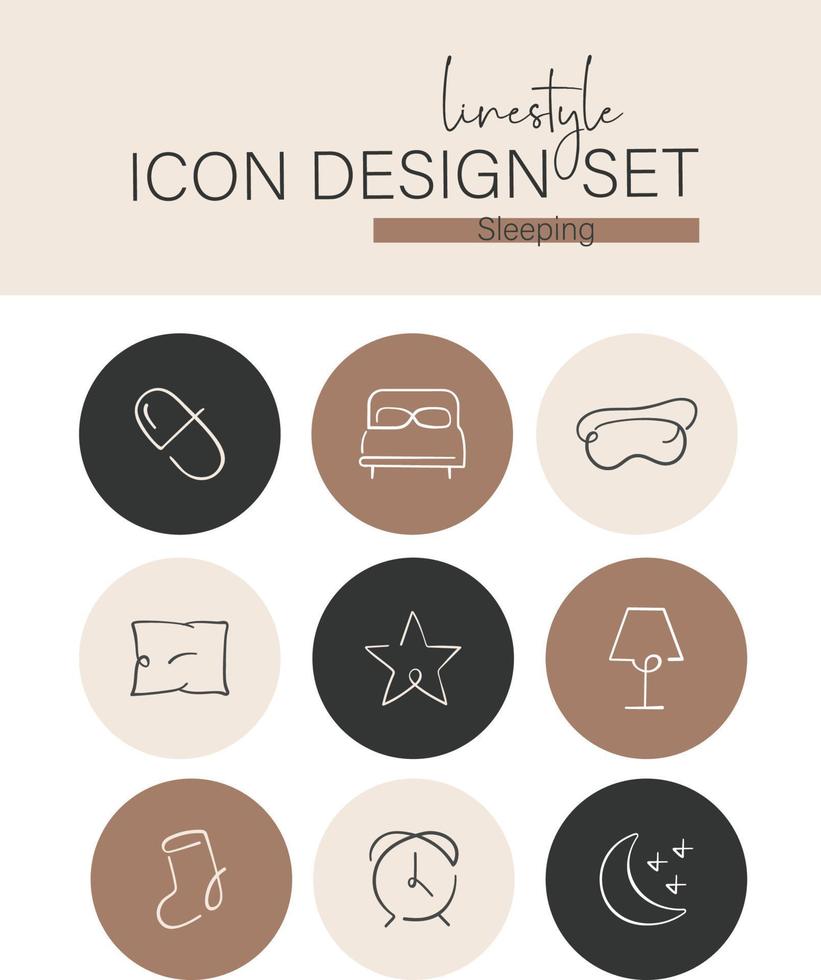 conjunto de diseño de icono de estilo de línea para dormir vector