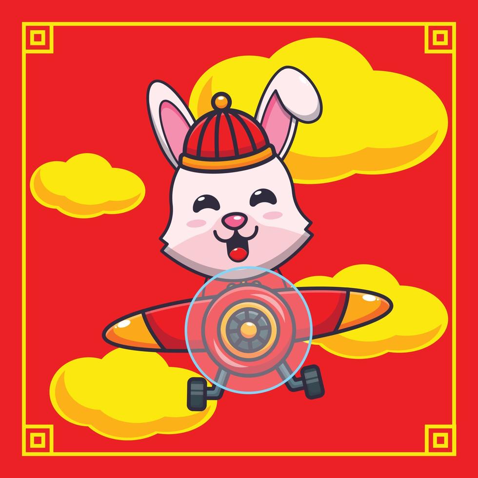 Cute rabbit in chinese new year cartoon vector illustration.