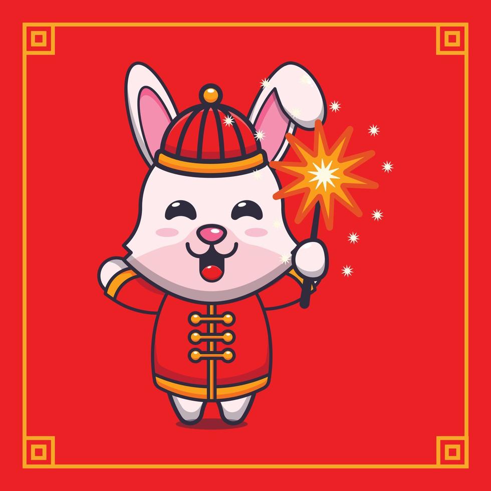 lindo conejo en la ilustración de vector de dibujos animados de año nuevo chino.
