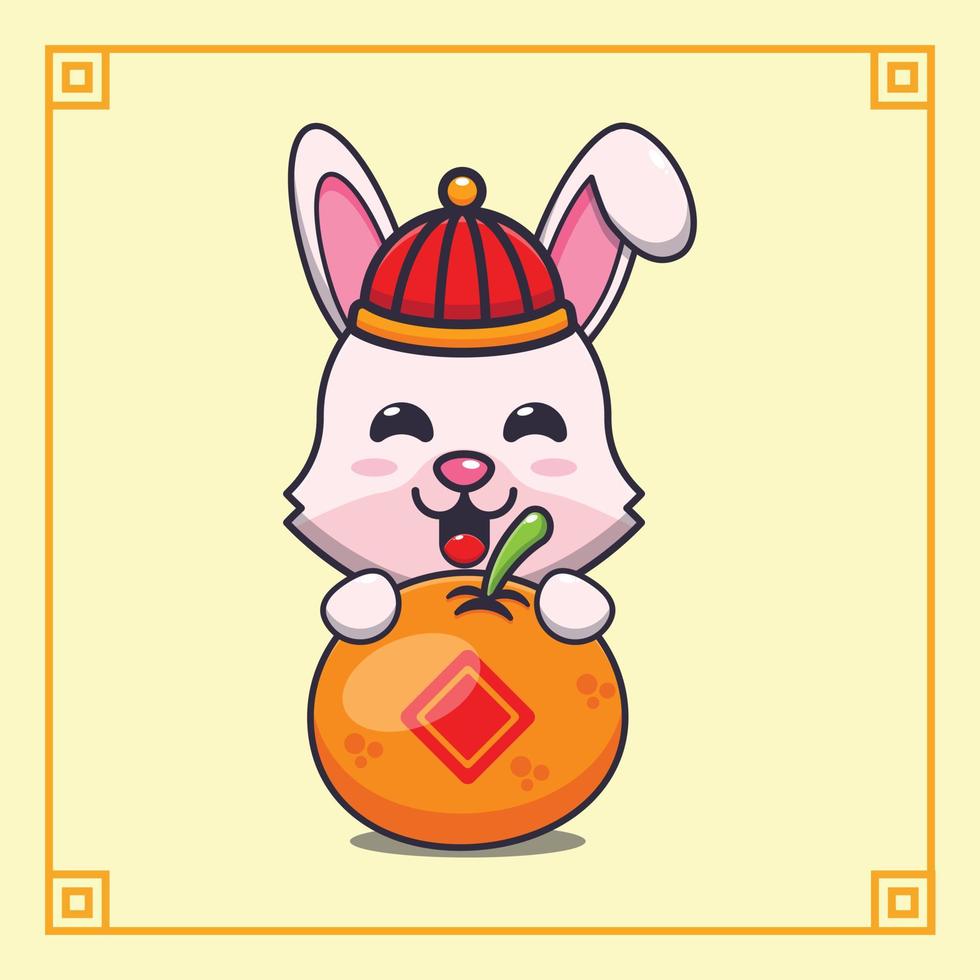 lindo conejo en la ilustración de vector de dibujos animados de año nuevo chino.