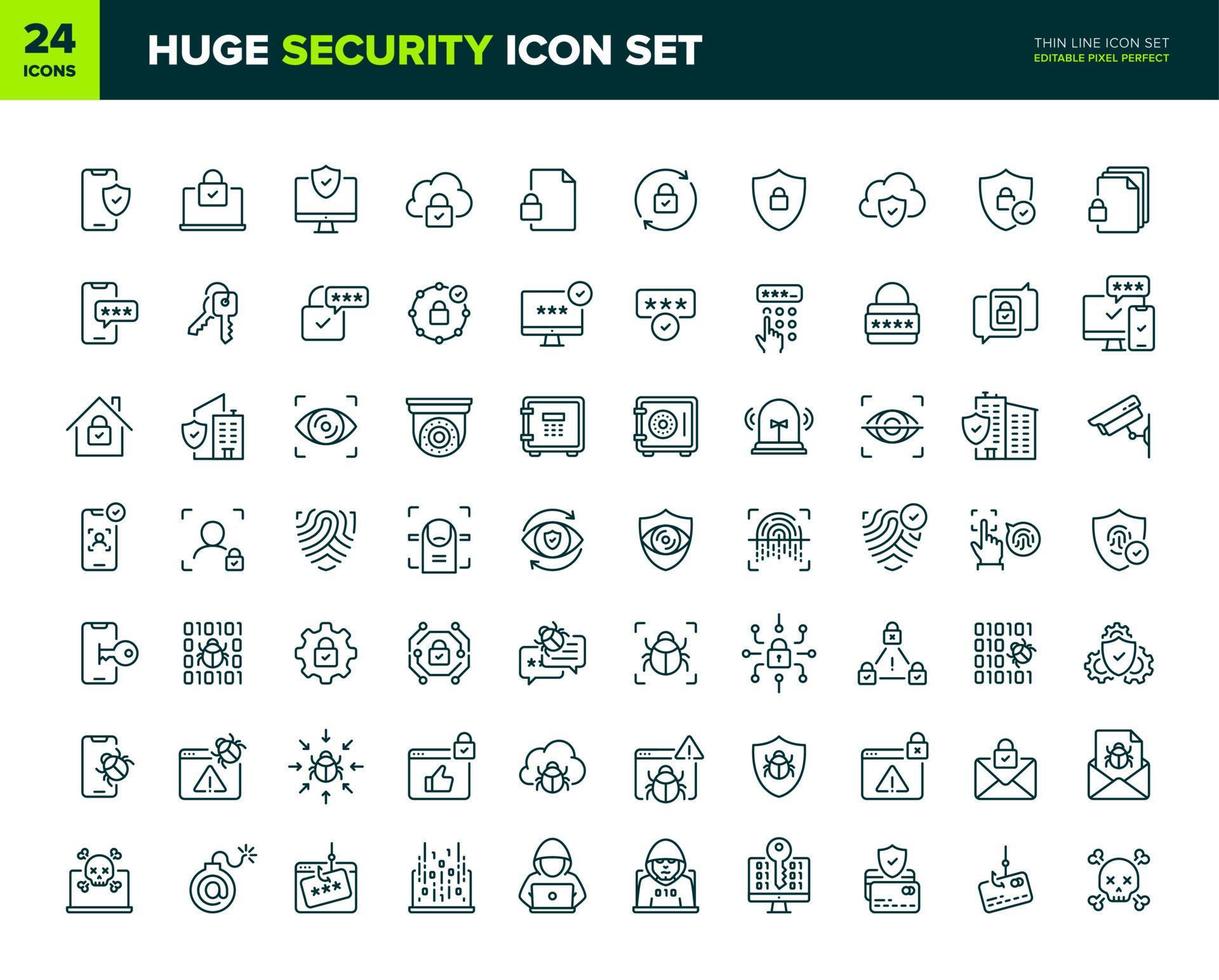 Huge Security vector line icon set. Protection and safety icon collection. Premium quality outline symbols. Editable pixel perfect Vector elements