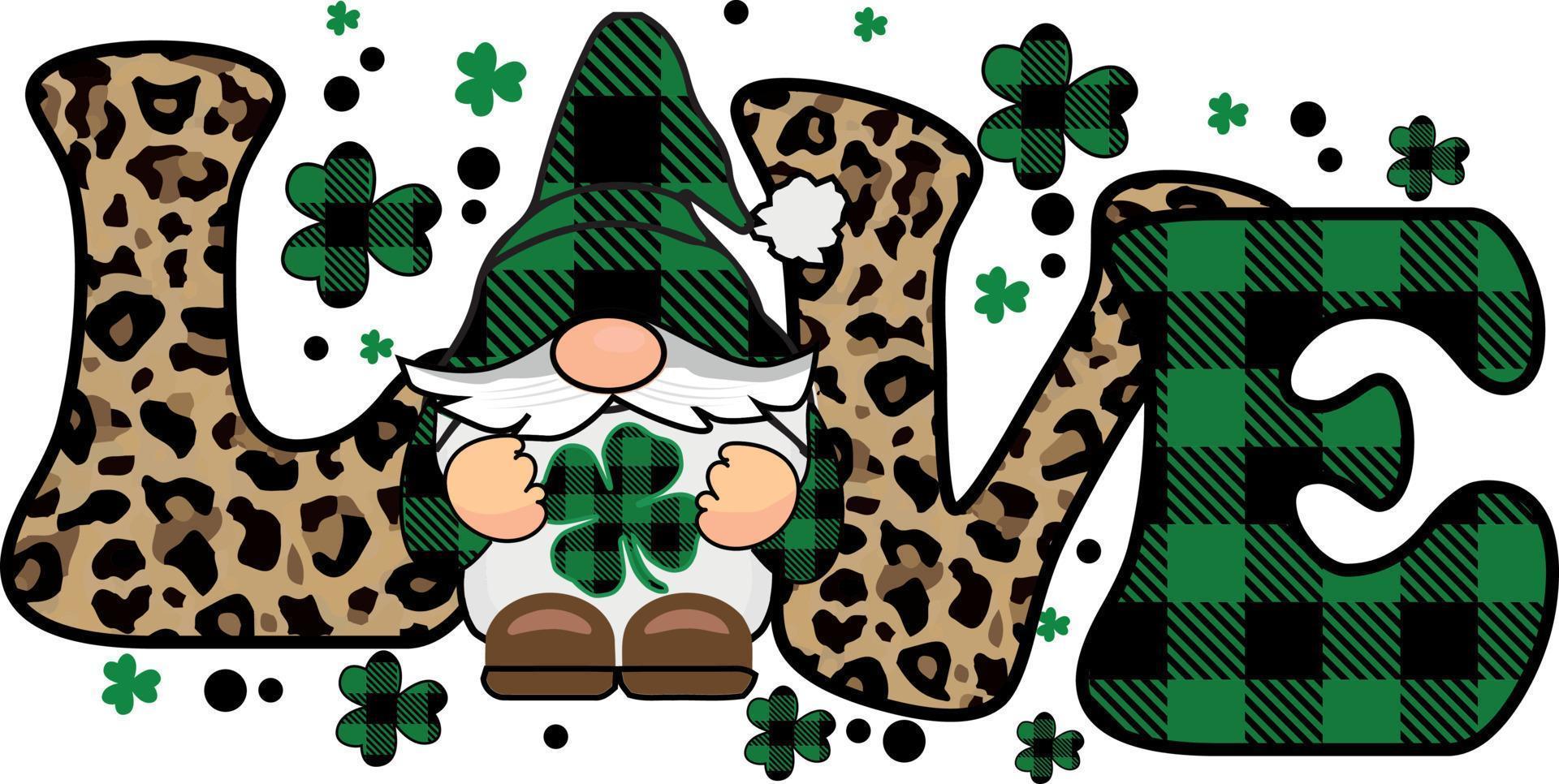 Lucky Love Gnome St. Patrick's Day Shamrock Sublimation T shirt designs vector