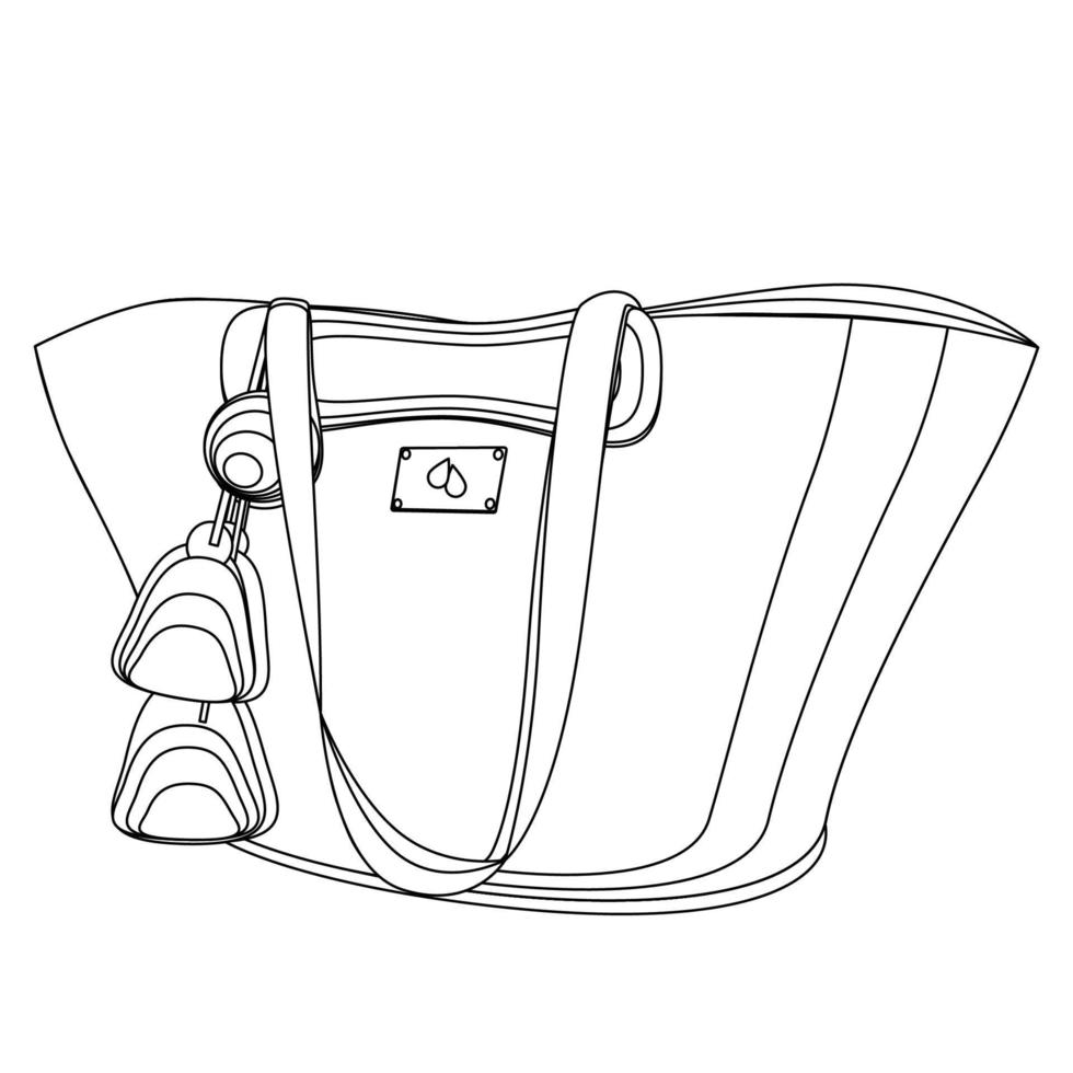 Beach bag with knitted embellishment in line art technique vector