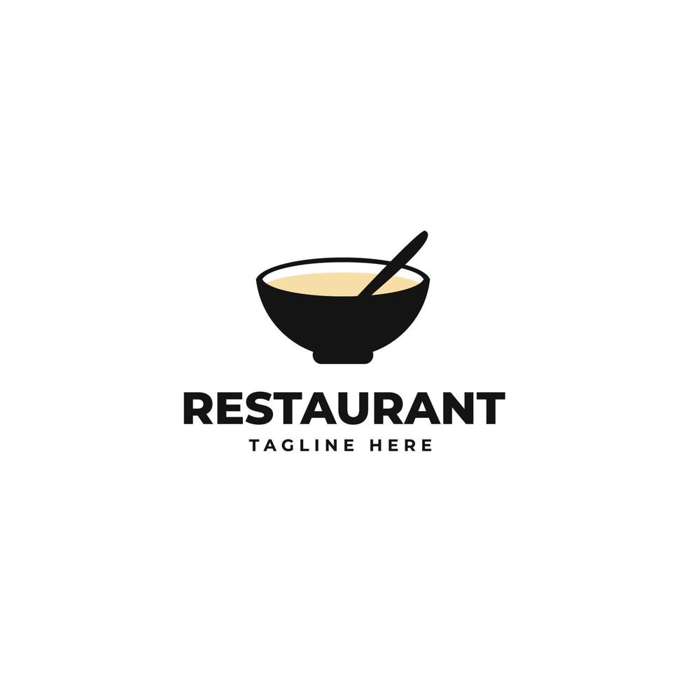 Soup bowl with spoon logo design. Food, meal, restaurant, catering and canteen, vector design and illustration