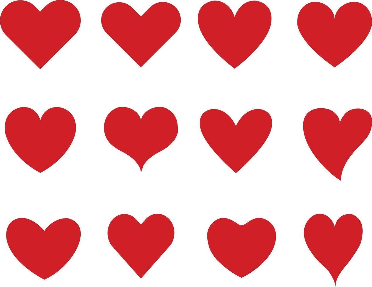 A vector collection of solid heart shapes