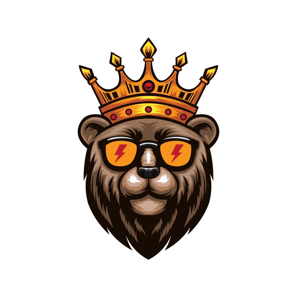 Bear wearing gold crown and glasses cool bear vector
