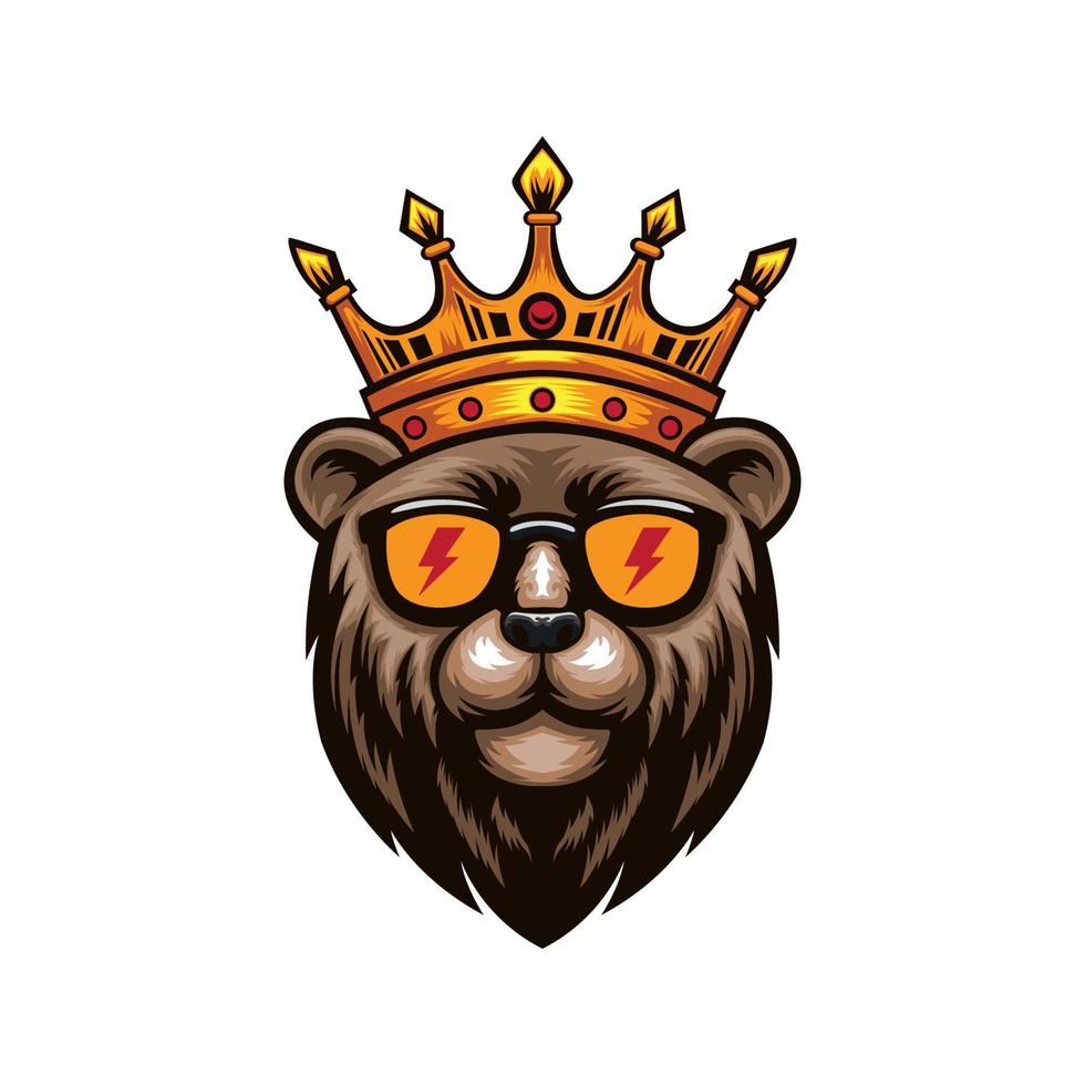 oso con corona de oro y gafas oso genial vector