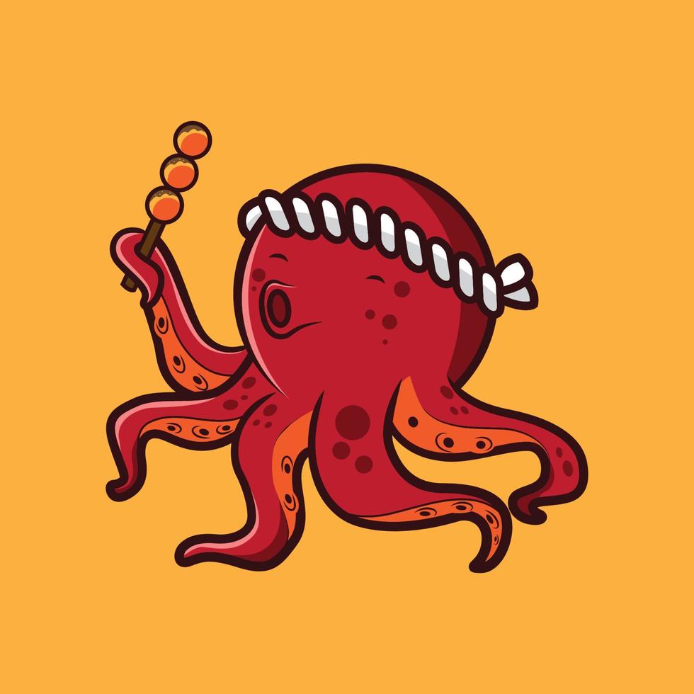 Octopus eating takoyaki japanese food vector