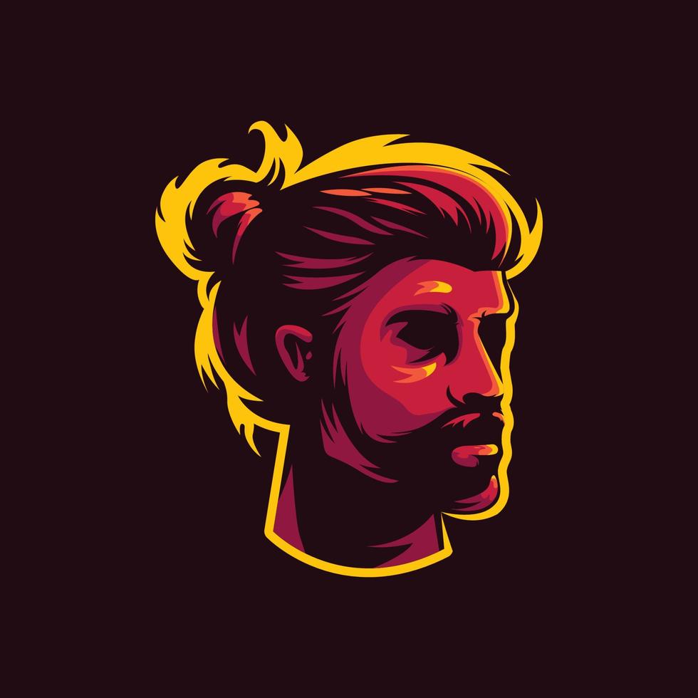 Guy with beard and man bun head vector