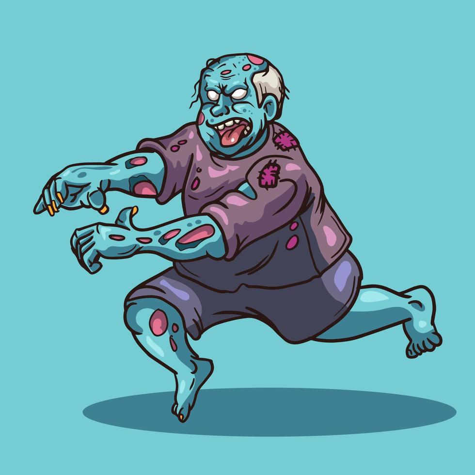 Fat zombie running vector illustration