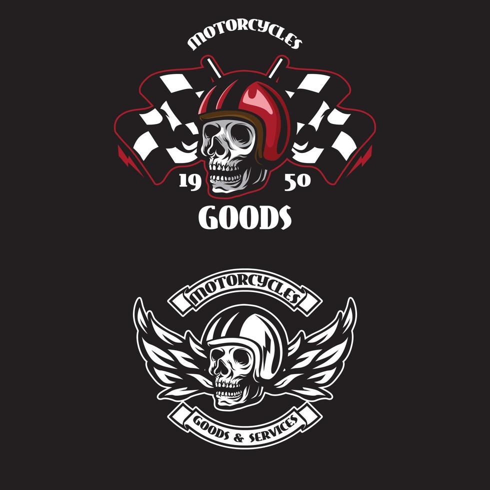 Skull biker wings emblem set vector