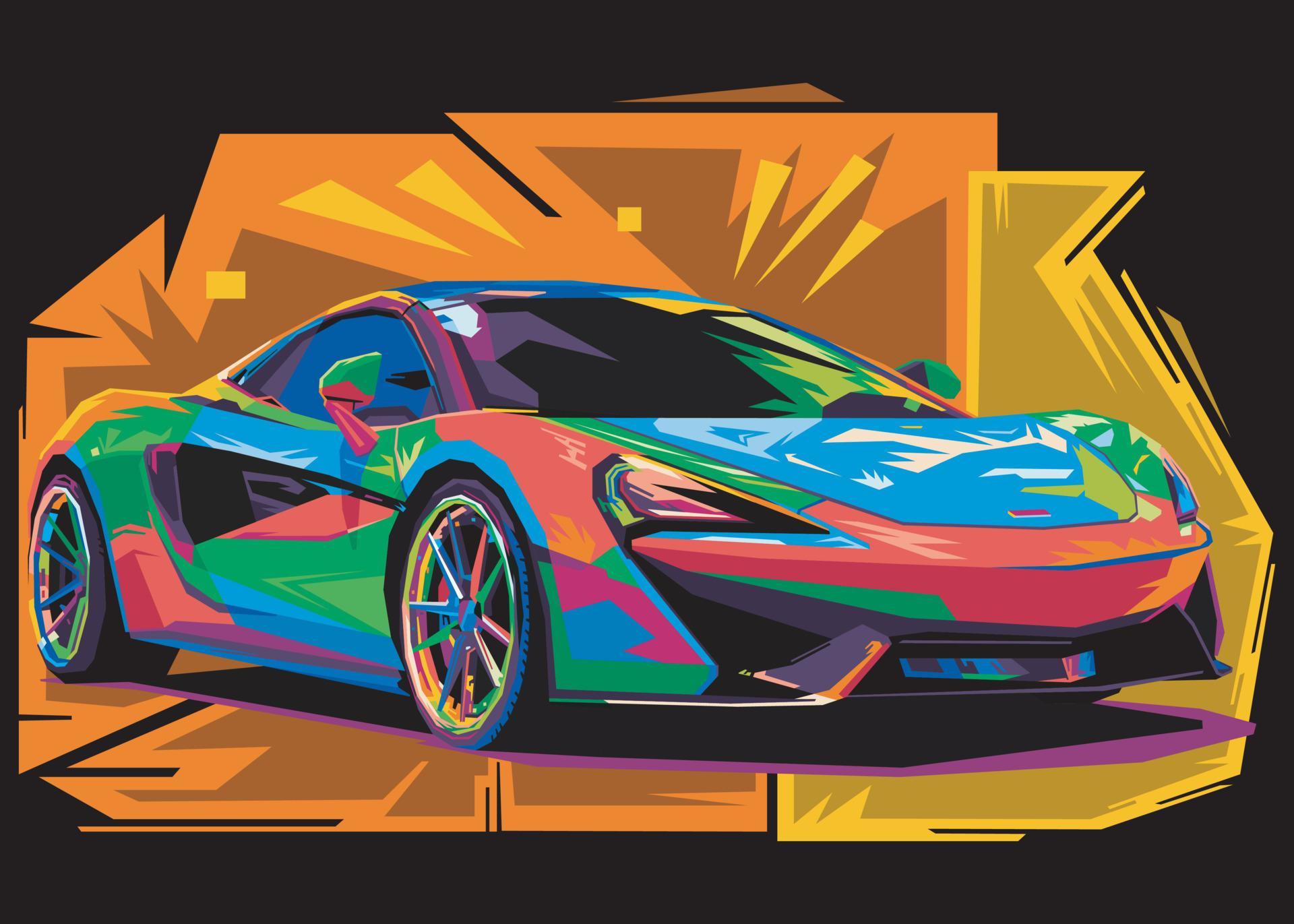 Colorful sports car on cool isolated pop art style background. 17088678 ...