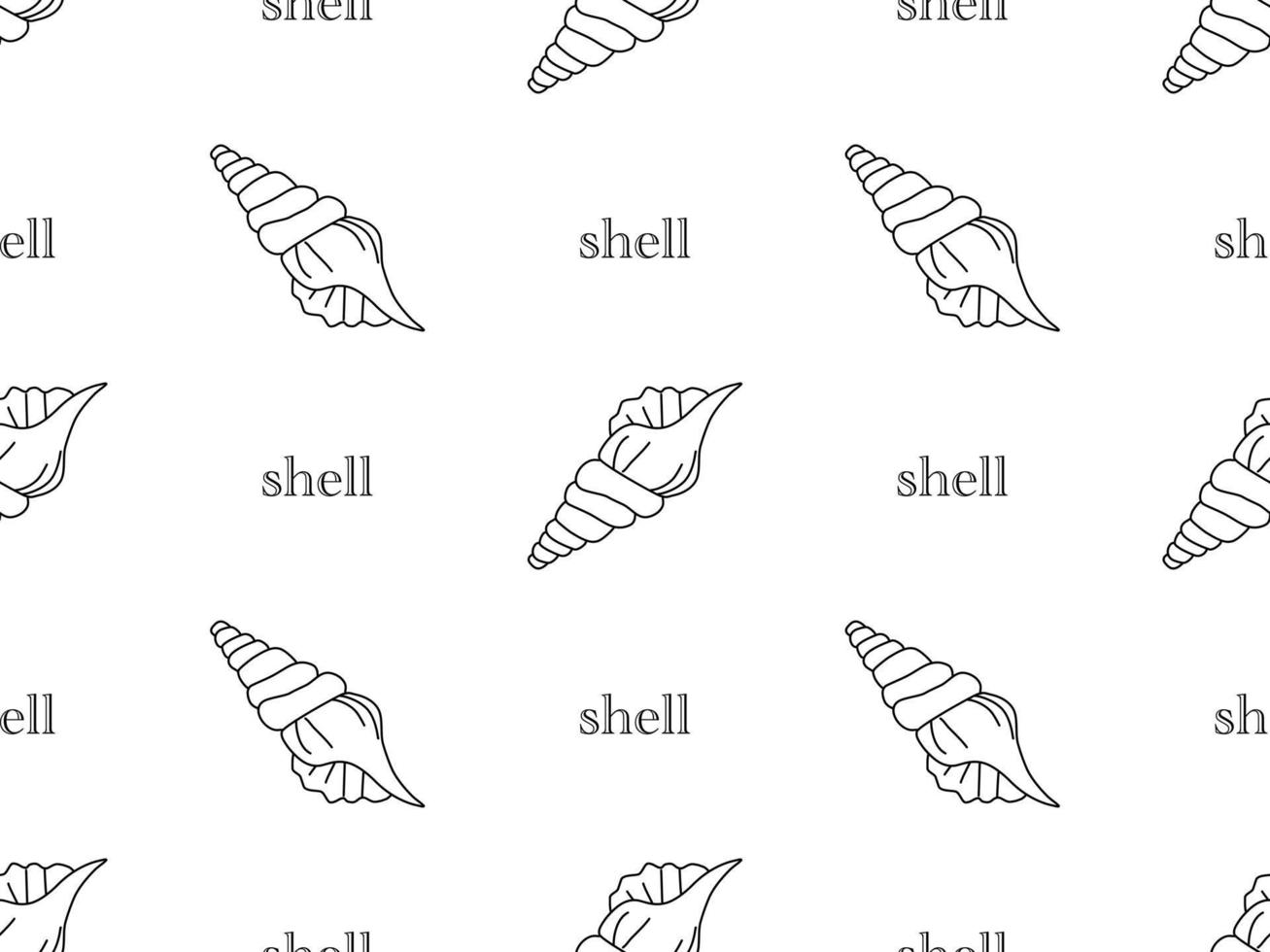 Shells cartoon character seamless pattern on white background vector