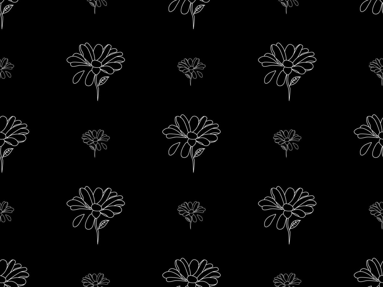 flor, caricatura, carácter, seamless, patrón, en, fondo negro vector