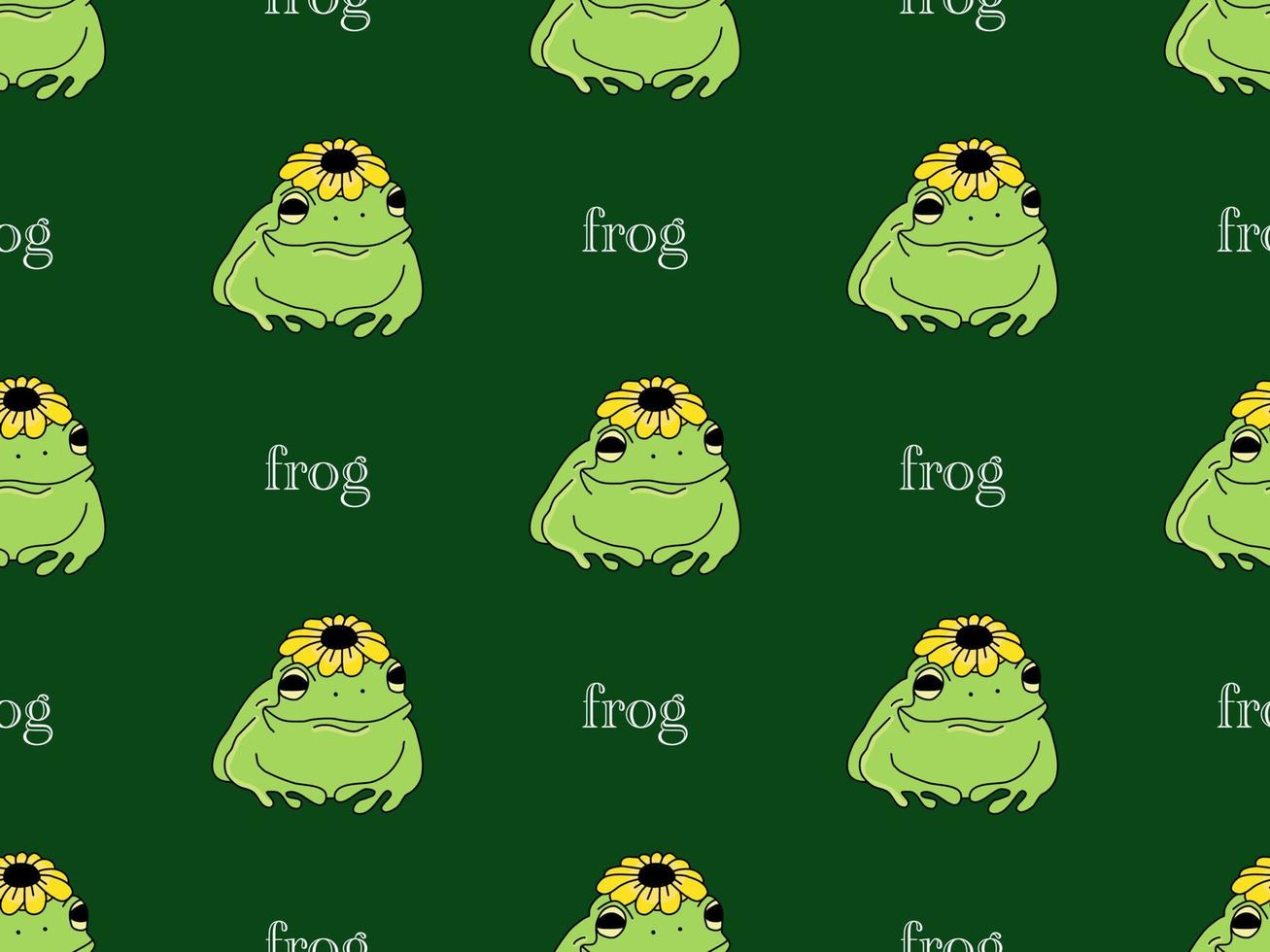 Frog cartoon character seamless pattern on green background vector