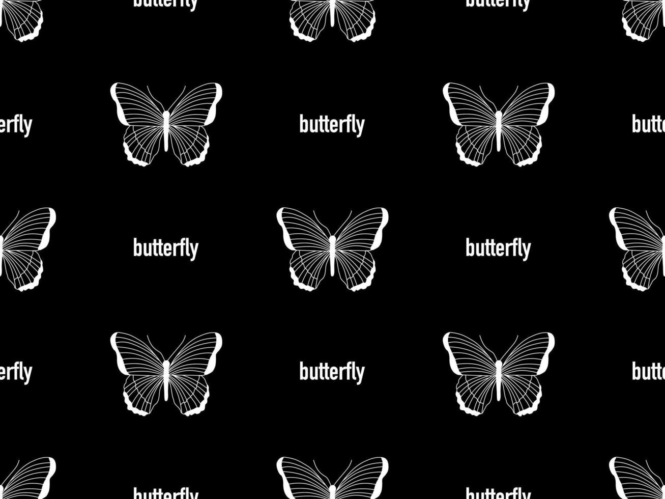 Butterfly cartoon character seamless pattern on black background vector