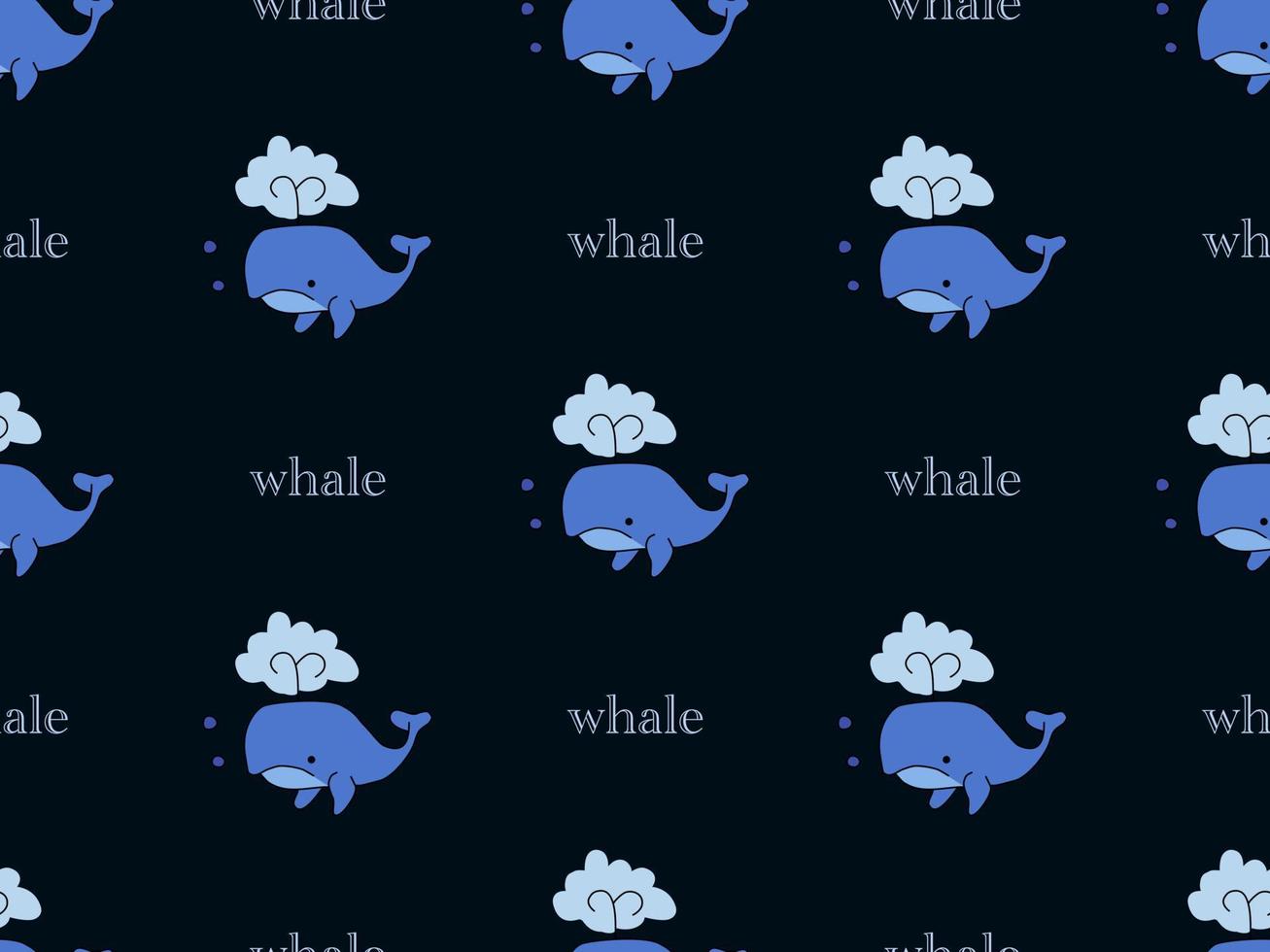 Whale cartoon character seamless pattern on blue background vector
