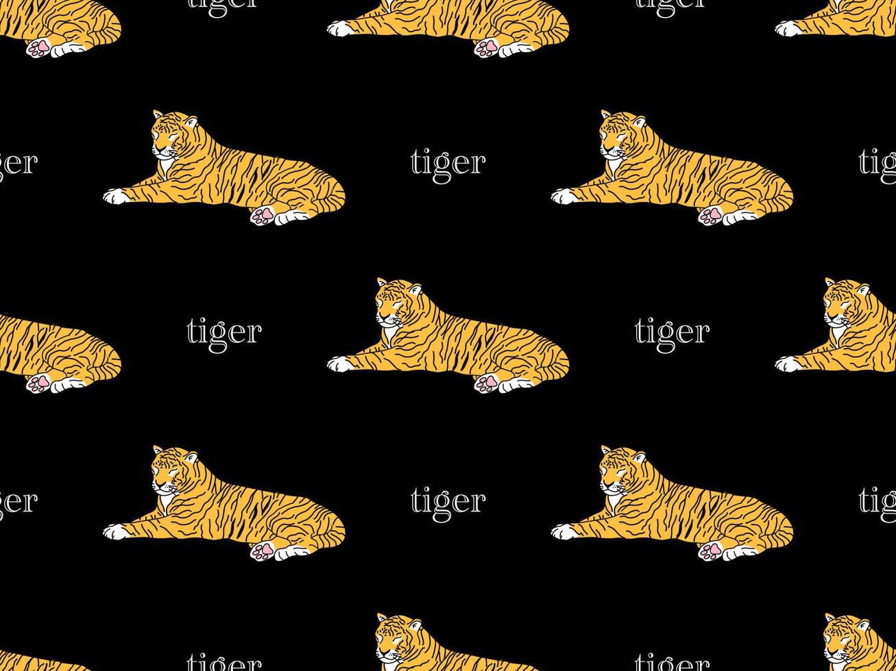 Tiger cartoon character seamless pattern on black background vector
