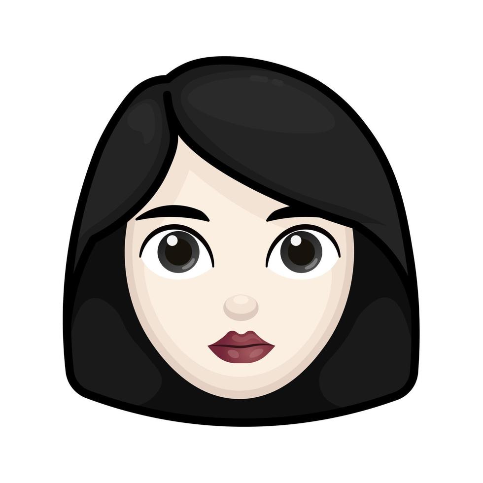 Woman with black hair. Wednesday concept. Large size of pale emoji face vector