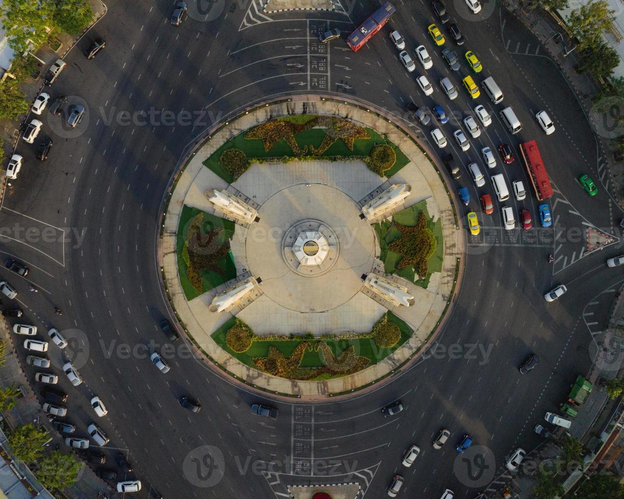 An aerial view of the Democracy Monument in Ratchadamnoen Avenue, The most famous tourist attraction in Bangkok, Thailand photo