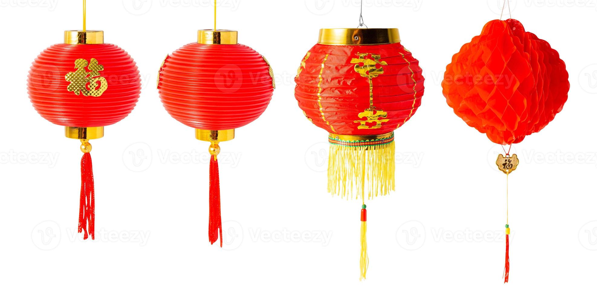 Set of Hanging Chinese Lantern isolated on white background with clipping path photo