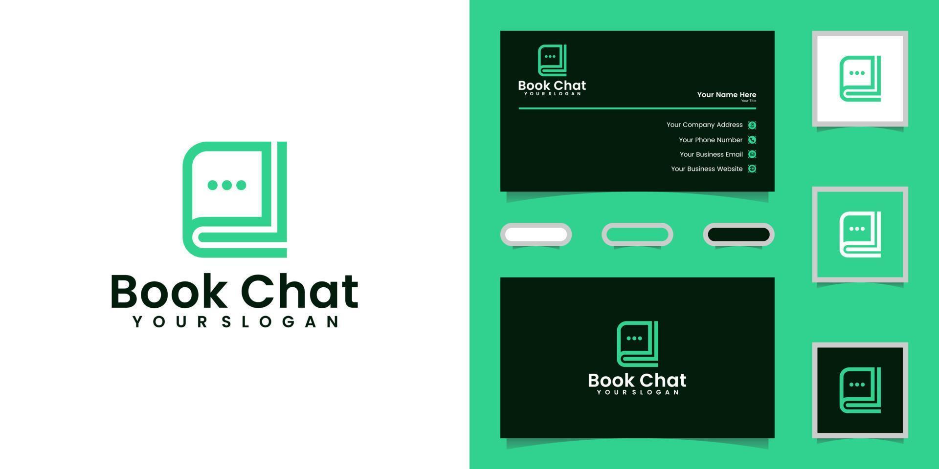 diseño de plantilla de libro de chat de logotipo y tarjeta de visita vector