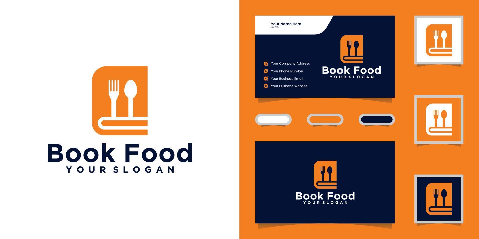 diseño de plantilla de logotipo de libro de alimentos y tarjeta de visita vector