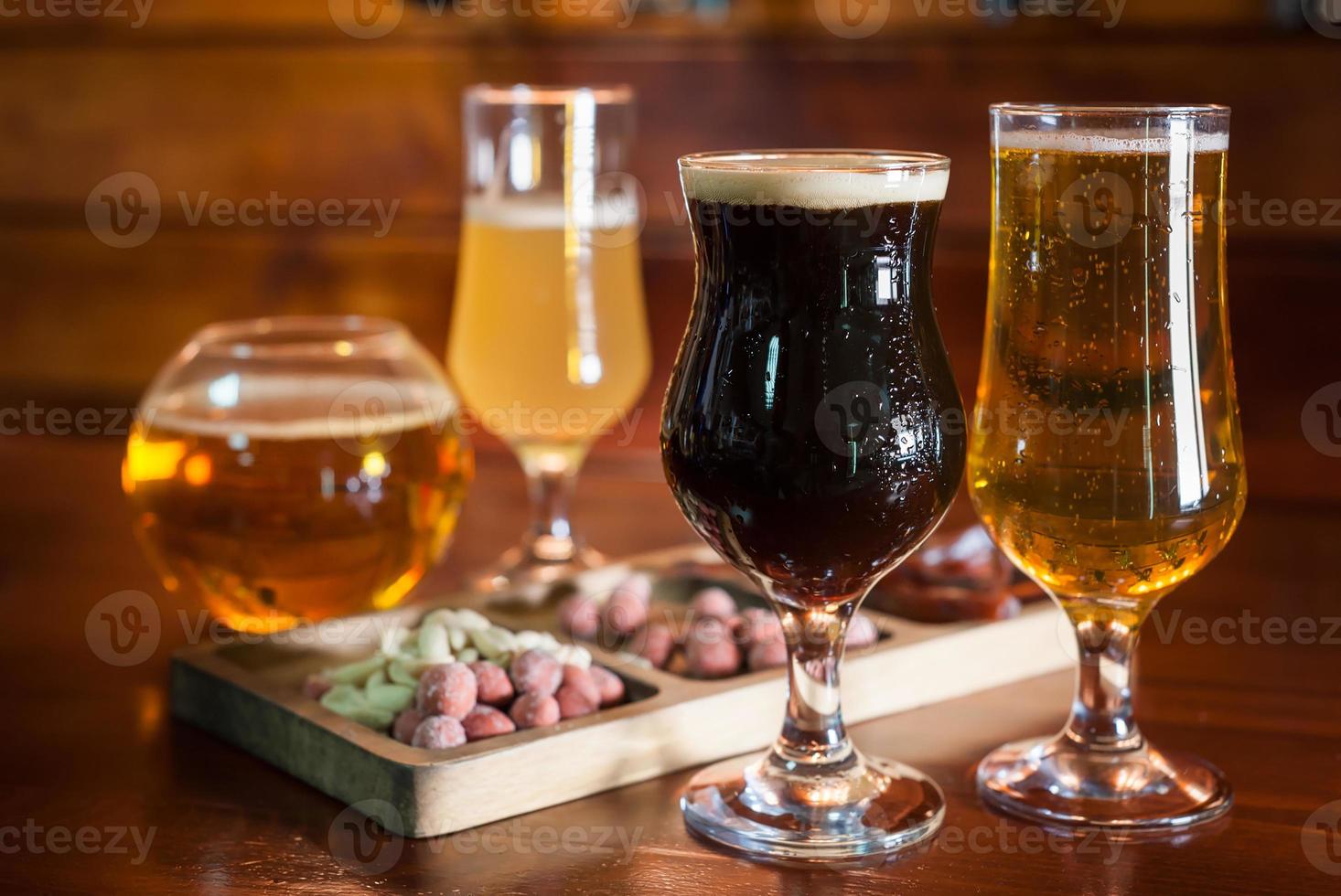 Different varieties of pees are on the bar in the pub photo
