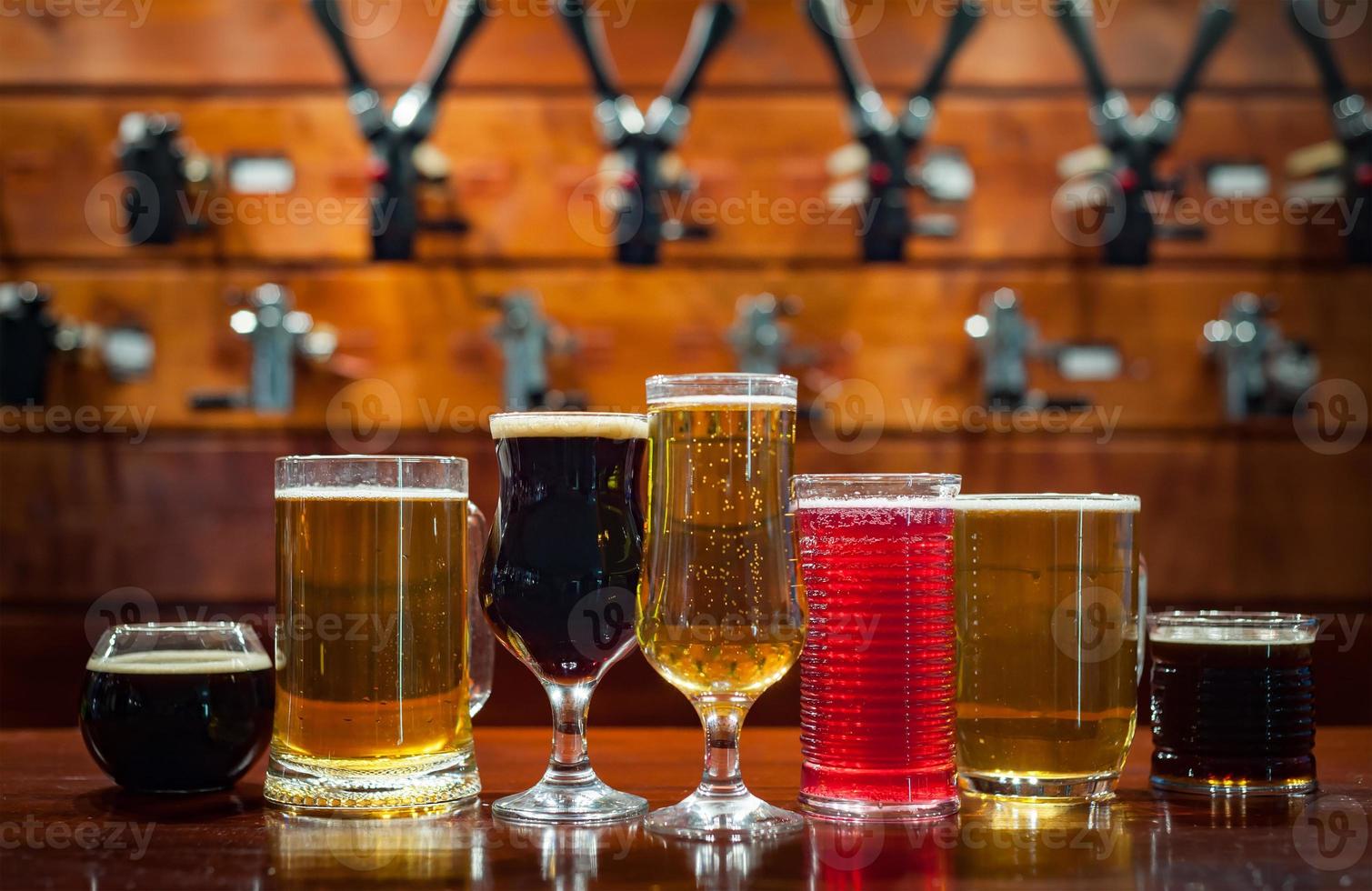 Different varieties of pees are on the bar in the pub photo