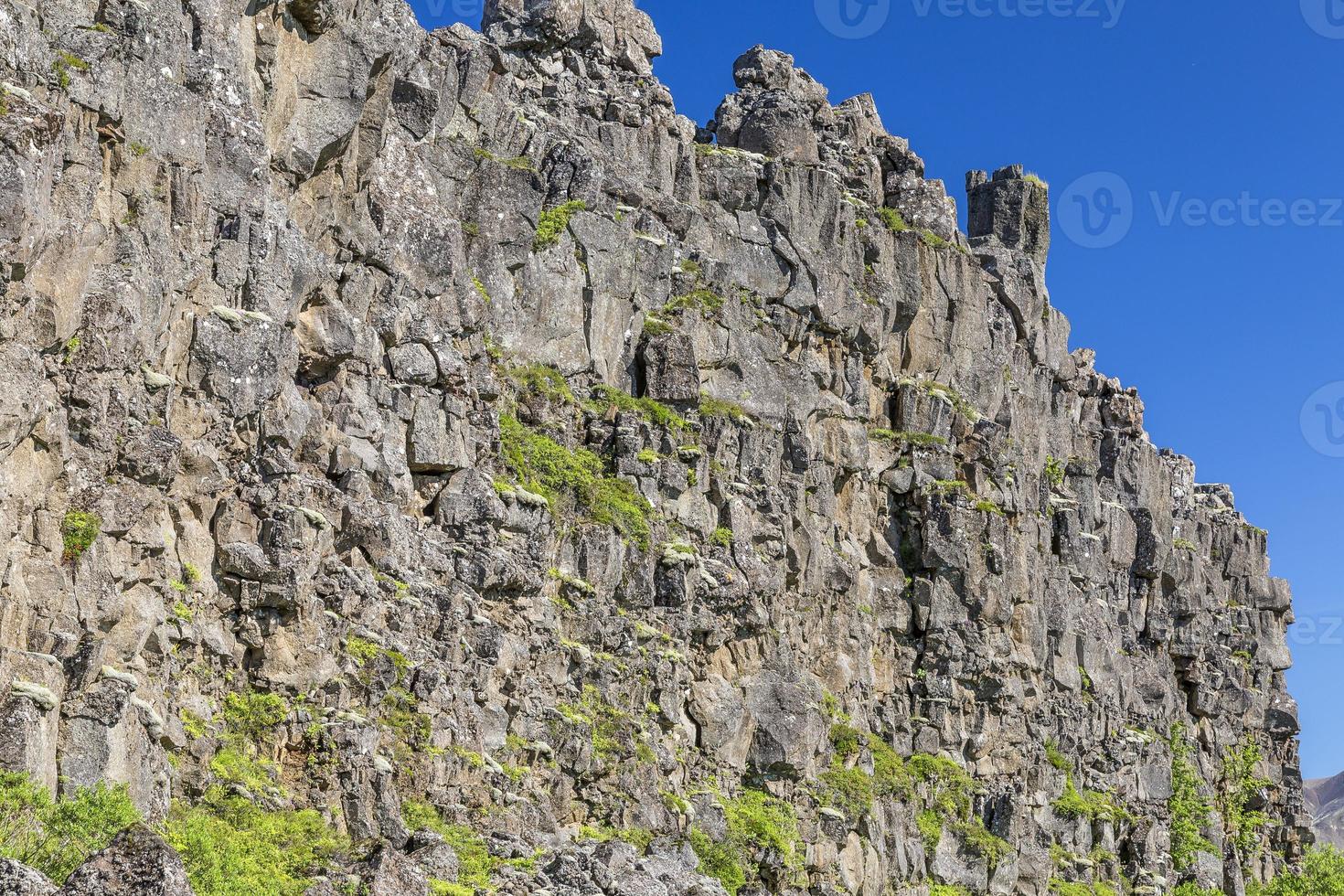 View on cliffs of Thingvellir continental fault in Iceland in summer photo