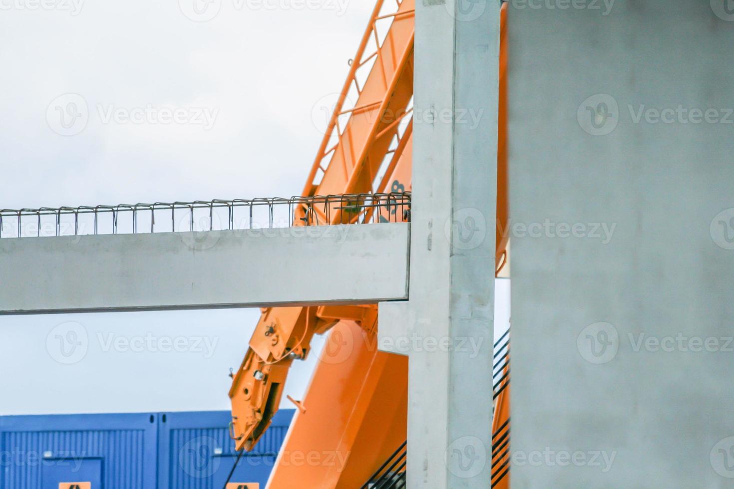 Precast concrete elements on a construction site durung installation process photo