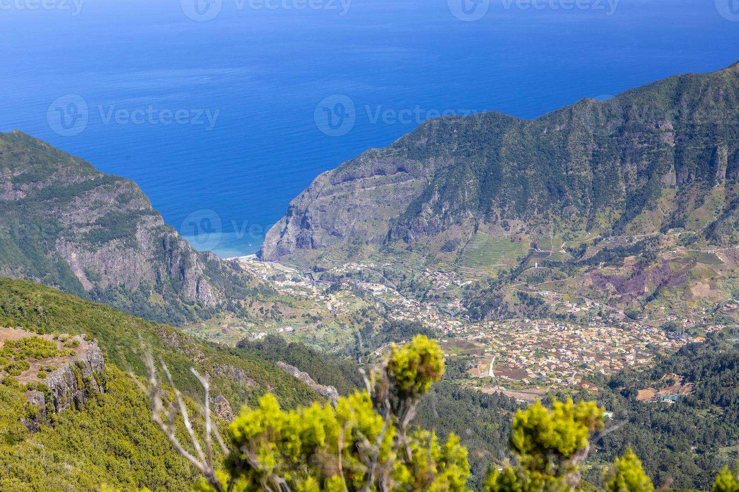 Aerial view over the village Sao Vicente on the Portugese island of Madeira in summer photo