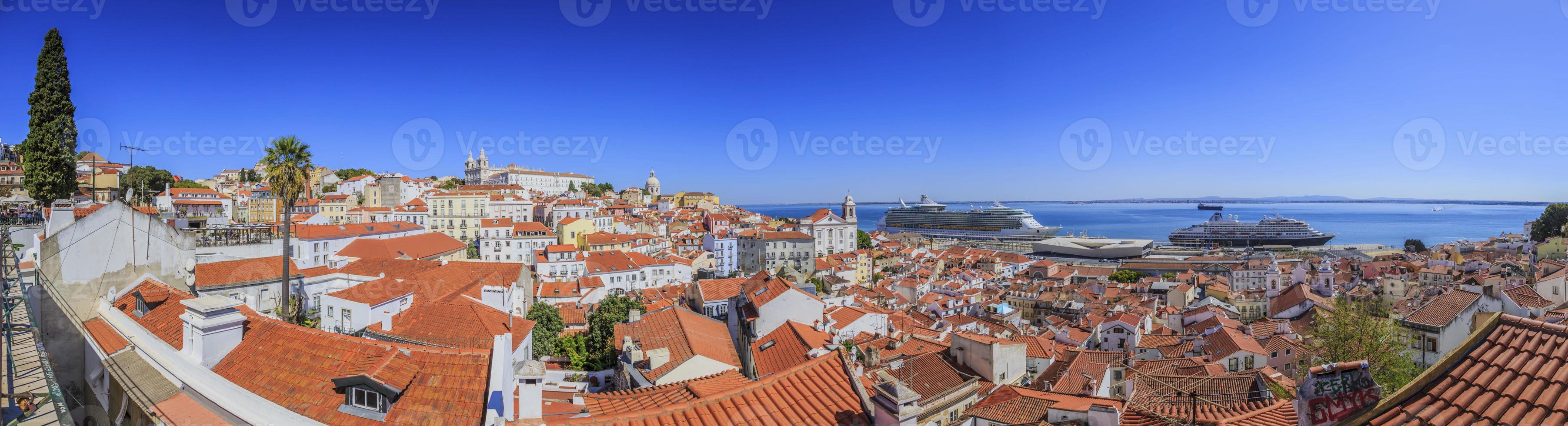 Panoramic view on cruise terminal of Lisbon with church of Sao Vicente of Fora in summer photo