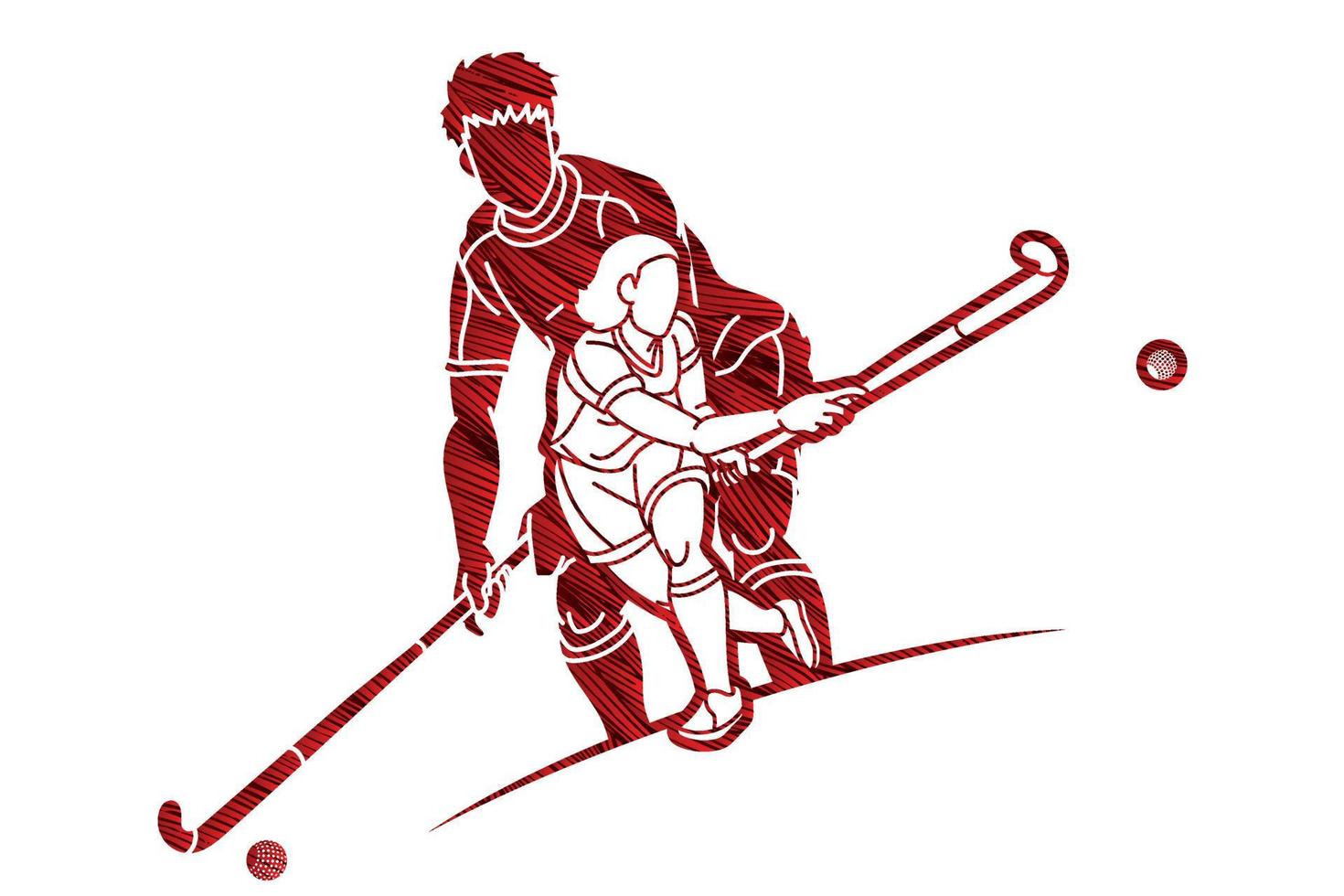 hockey sobre césped deporte masculino y femenino jugadores mezclar acción vector