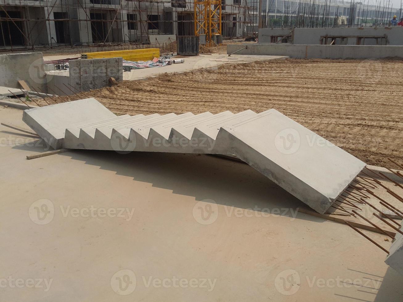 Straight precast concrete staircase with attached landing photo