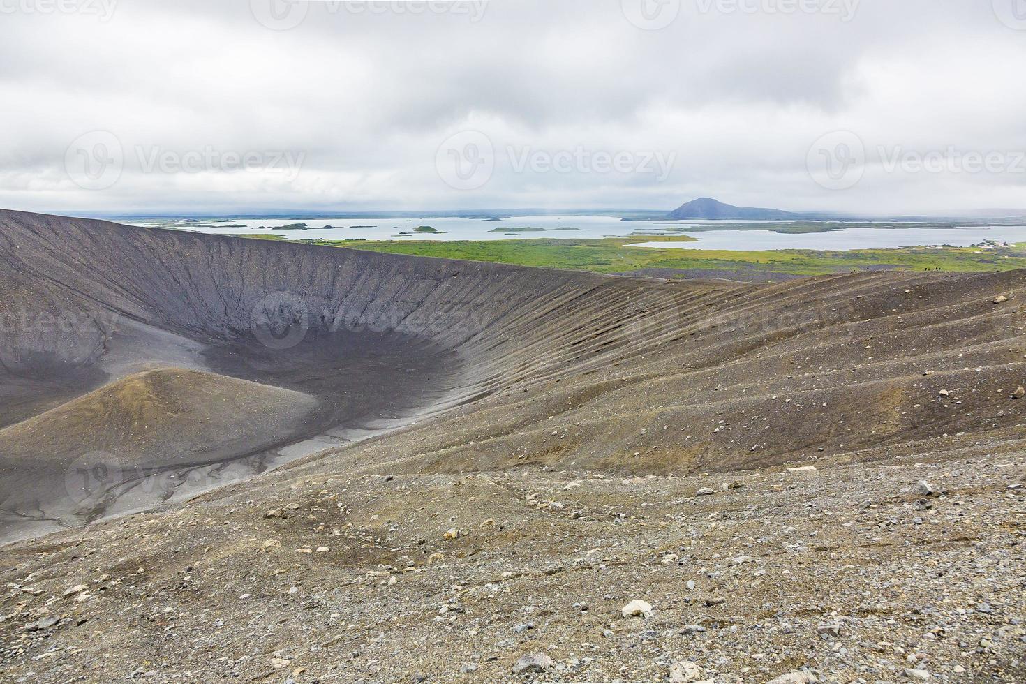 View from Hverfjall volcano summit over the Myvatn lakes and volcano crater during daytime during daytime photo