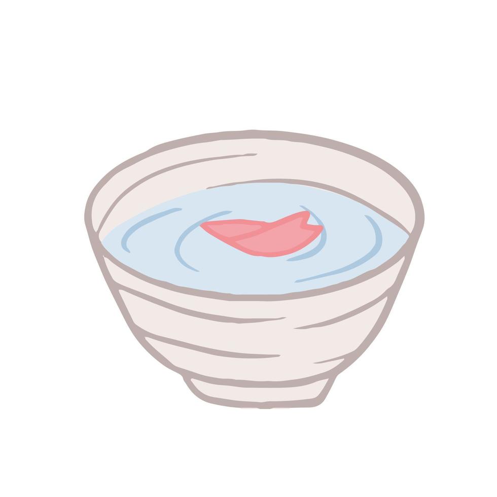 Hand drawn isolated sake cup with sakura petal vector