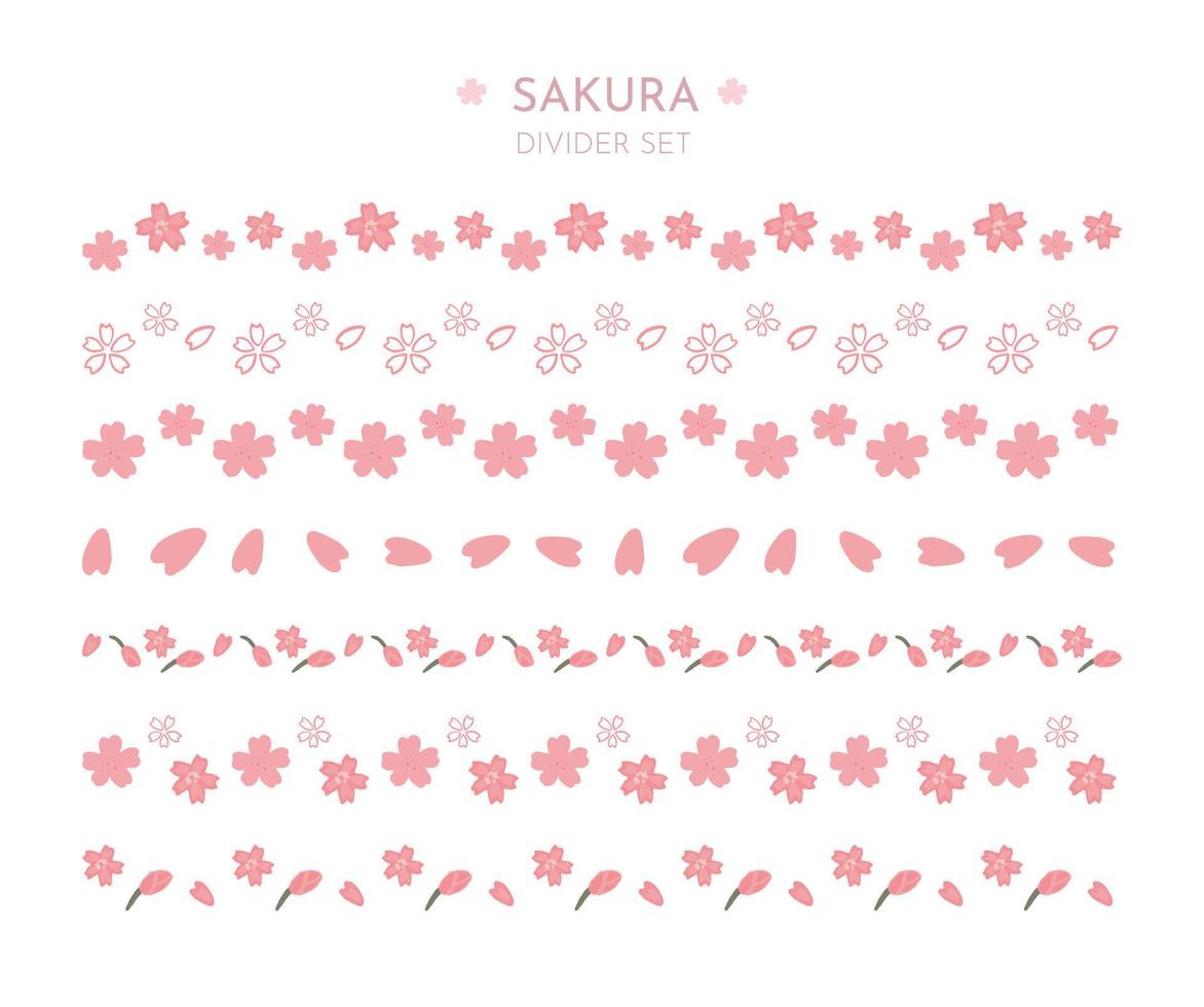 Set of hand drawn cute sakura flower line dividers decoration vector