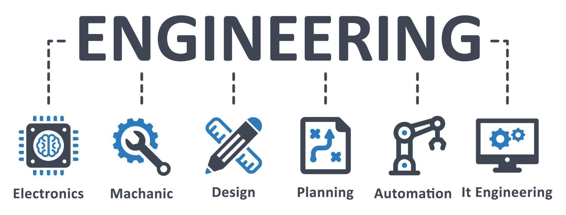 icono de ingeniería - ilustración vectorial . ingeniería, electrónica, electrónica, mecánica, diseño, planificación, automatización, ingeniería informática, infografía, plantilla, concepto, banner, conjunto de iconos, iconos. vector