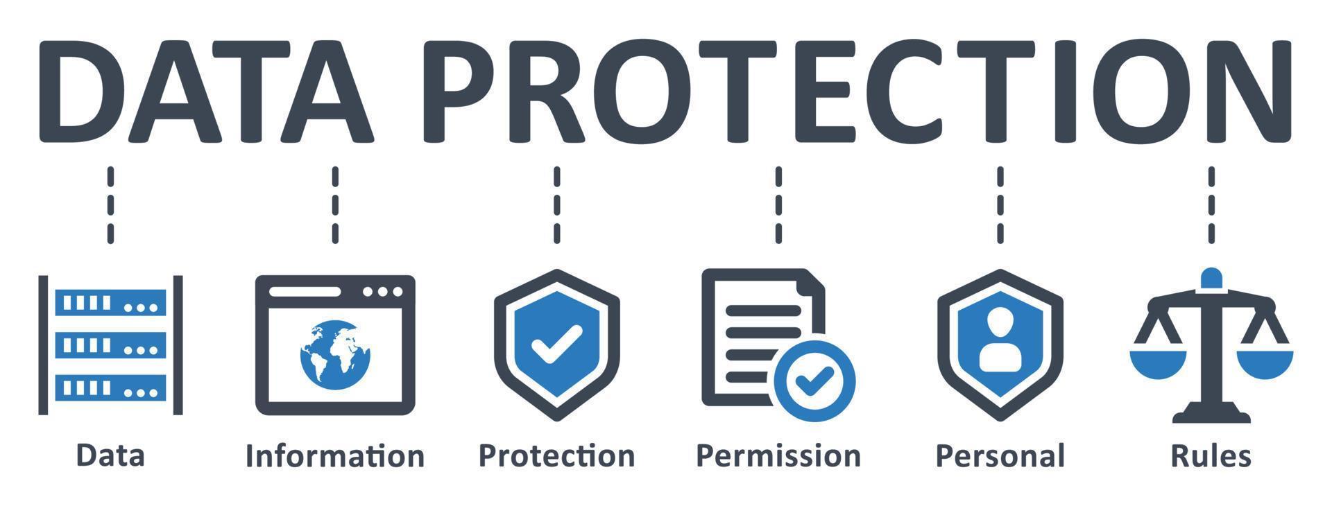 icono de protección de datos - ilustración vectorial . datos, protección, información, permiso, personal, seguridad, reglas, cumplimiento, infografía, plantilla, concepto, banner, pictograma, conjunto de iconos, iconos. vector